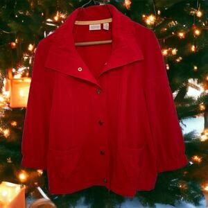 ZENERGY BY CHICOS JACKET Size Small Snap Front Windbreaker RED Collar SIZE 1 S/M